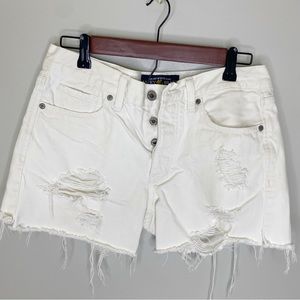 LUCKY BRAND White Distressed Raw Hem button Down Shorts